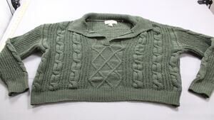 No Comment Sweater Womens L Green Long Sleeve Cropped Ribbed Trim